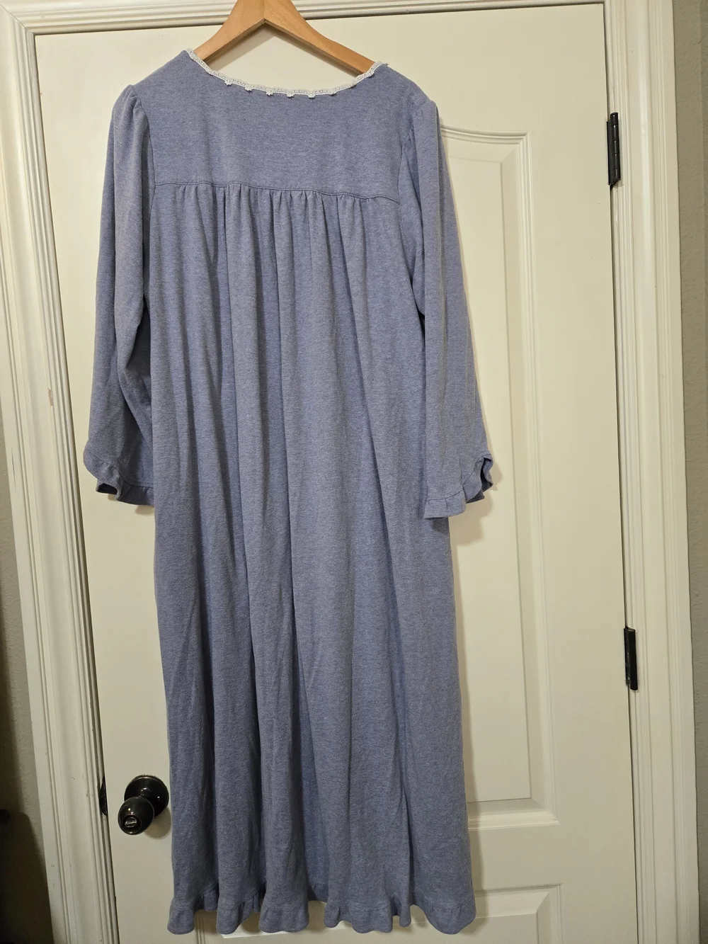 Eileen West Blue Soft Cozy Cotton Nightgown with Lace Trim
